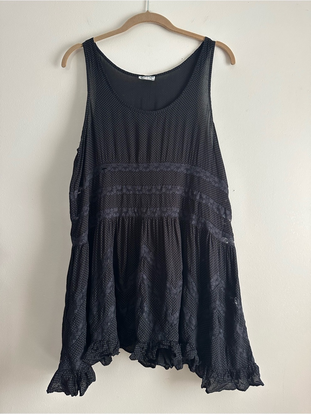 FP Intimately • Voile and Lace Mini Slip Dress in Charcoal Combo